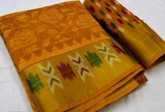 Brasso Cotton Saree With Big Border - Mustered, Free Size, Cotton, Print, Pack of1